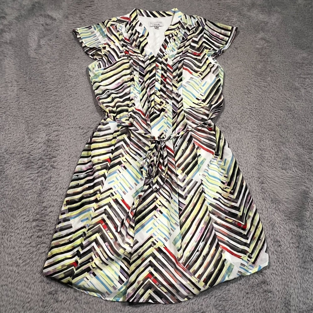 Signature by Robbie Bee Dress Fit & Flare Chevron Cap Sleeve Lined Women's 6